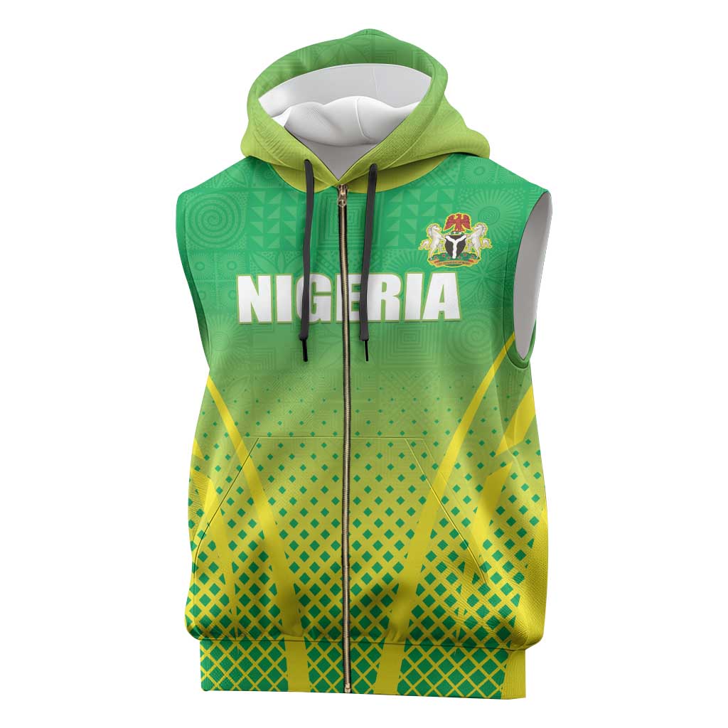 Custom Nigeria Cricket Sleeveless Zip Hoodie Come On Yellow Greens - Wonder Print Shop