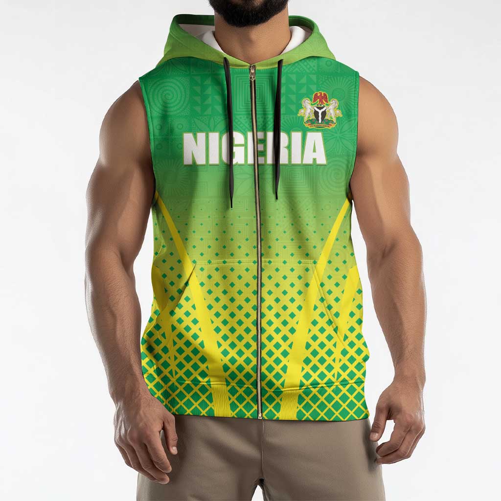 Custom Nigeria Cricket Sleeveless Zip Hoodie Come On Yellow Greens - Wonder Print Shop