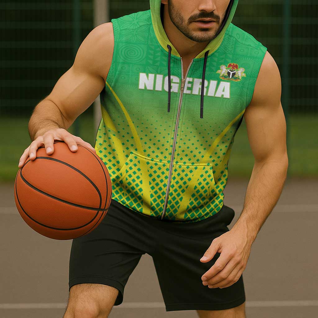 Custom Nigeria Cricket Sleeveless Zip Hoodie Come On Yellow Greens - Wonder Print Shop