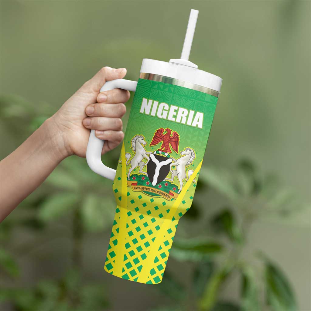 Custom Nigeria Cricket Tumbler With Handle Come On Yellow Greens - Wonder Print Shop