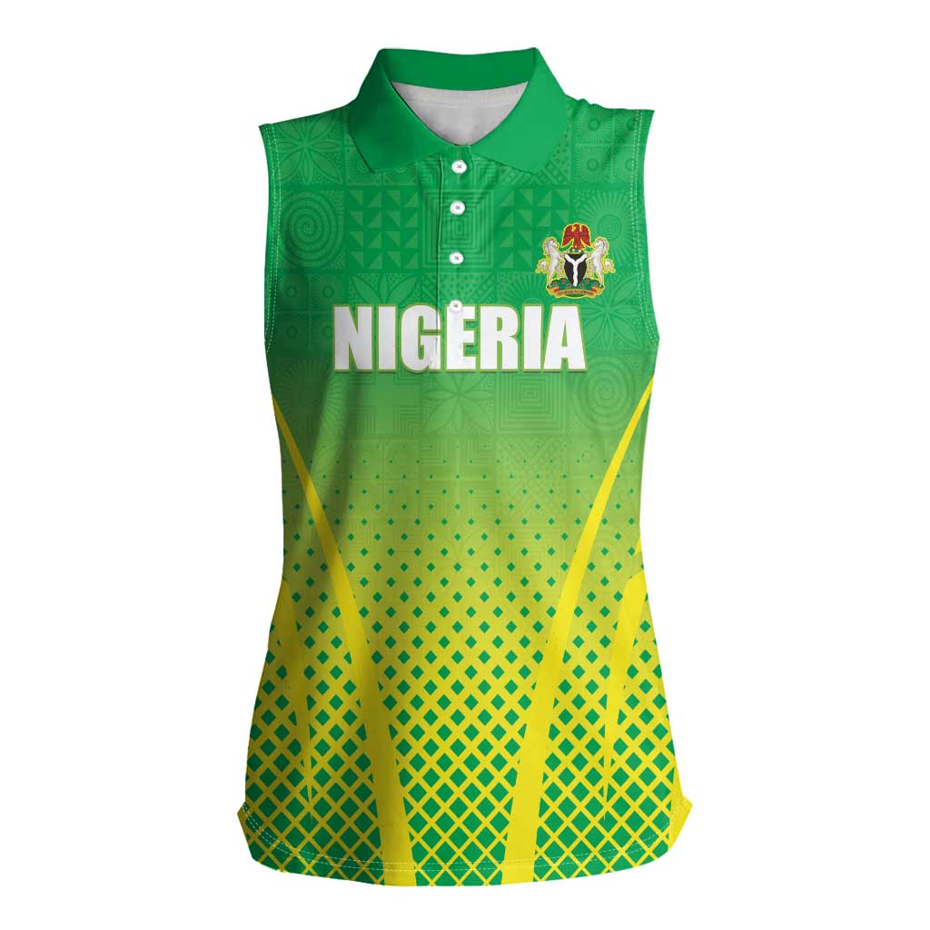 Custom Nigeria Cricket Women Sleeveless Polo Shirt Come On Yellow Greens - Wonder Print Shop