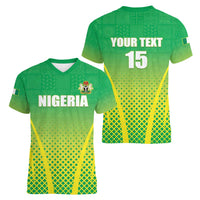 Custom Nigeria Cricket Women V-Neck T-Shirt Come On Yellow Greens - Wonder Print Shop
