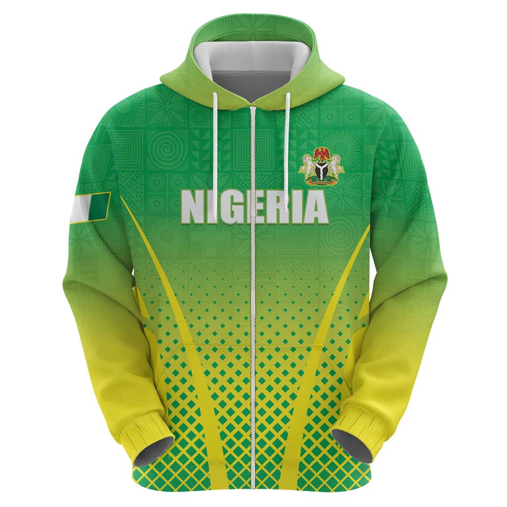 Custom Nigeria Cricket Zip Hoodie Come On Yellow Greens - Wonder Print Shop