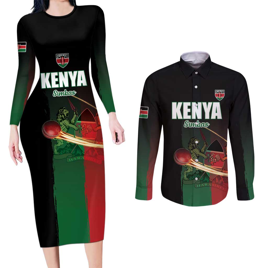 Custom Kenya Cricket Couples Matching Long Sleeve Bodycon Dress and Long Sleeve Button Shirt Go Simbas Go - Wonder Print Shop