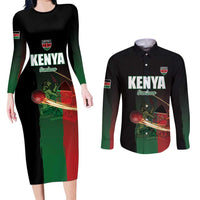 Custom Kenya Cricket Couples Matching Long Sleeve Bodycon Dress and Long Sleeve Button Shirt Go Simbas Go - Wonder Print Shop