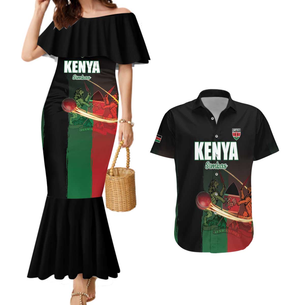 Custom Kenya Cricket Couples Matching Mermaid Dress and Hawaiian Shirt Go Simbas Go - Wonder Print Shop
