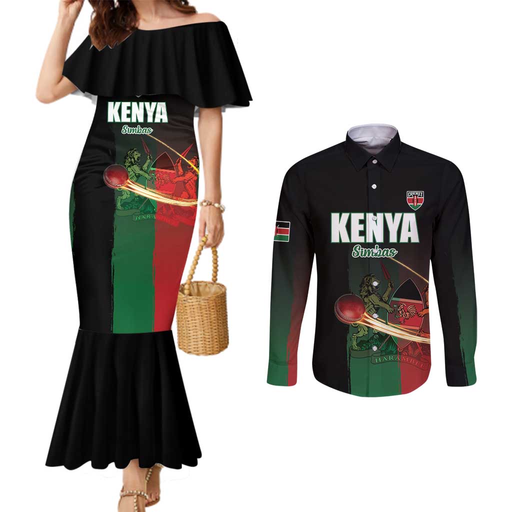 Custom Kenya Cricket Couples Matching Mermaid Dress and Long Sleeve Button Shirt Go Simbas Go - Wonder Print Shop