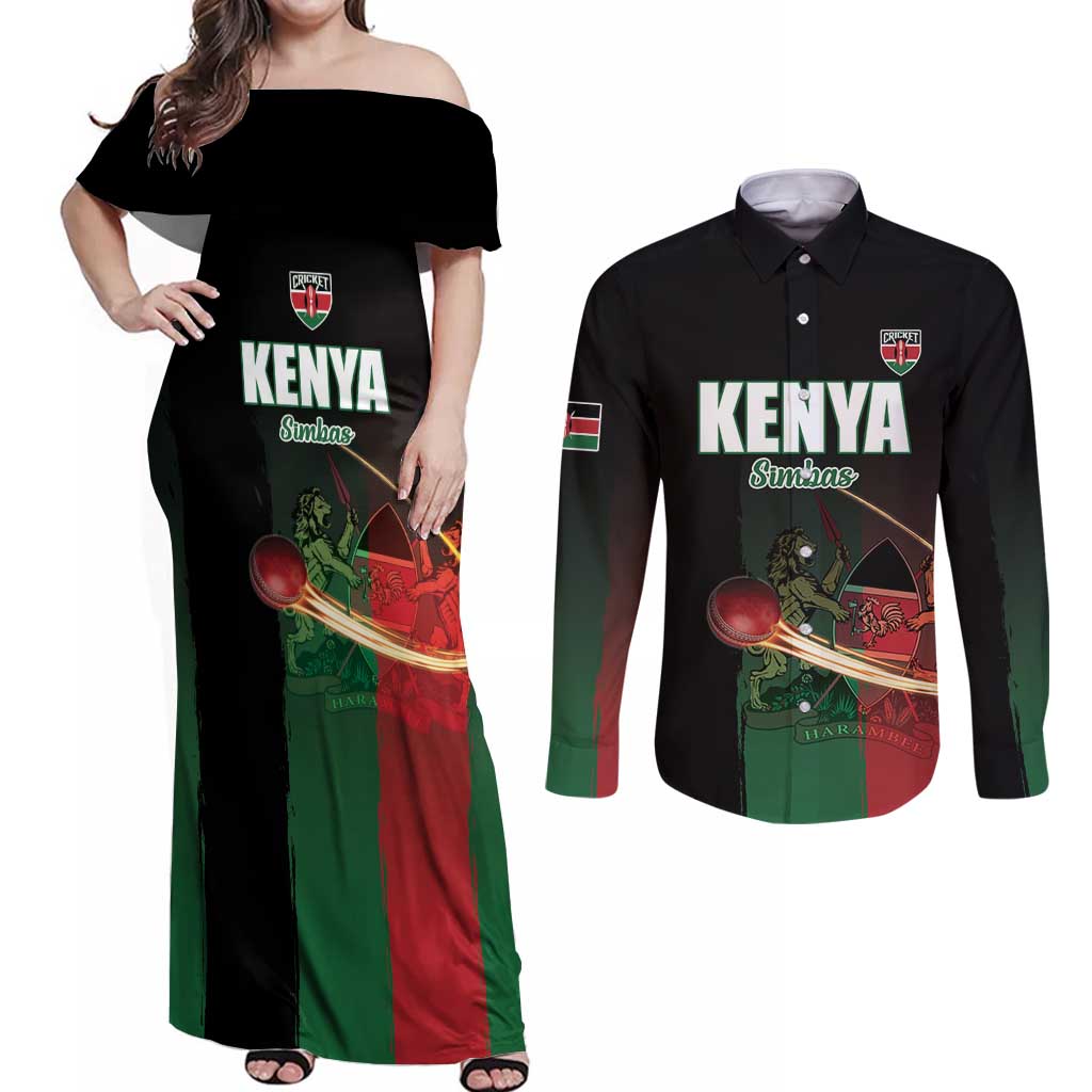 Custom Kenya Cricket Couples Matching Off Shoulder Maxi Dress and Long Sleeve Button Shirt Go Simbas Go - Wonder Print Shop