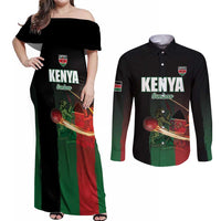 Custom Kenya Cricket Couples Matching Off Shoulder Maxi Dress and Long Sleeve Button Shirt Go Simbas Go - Wonder Print Shop