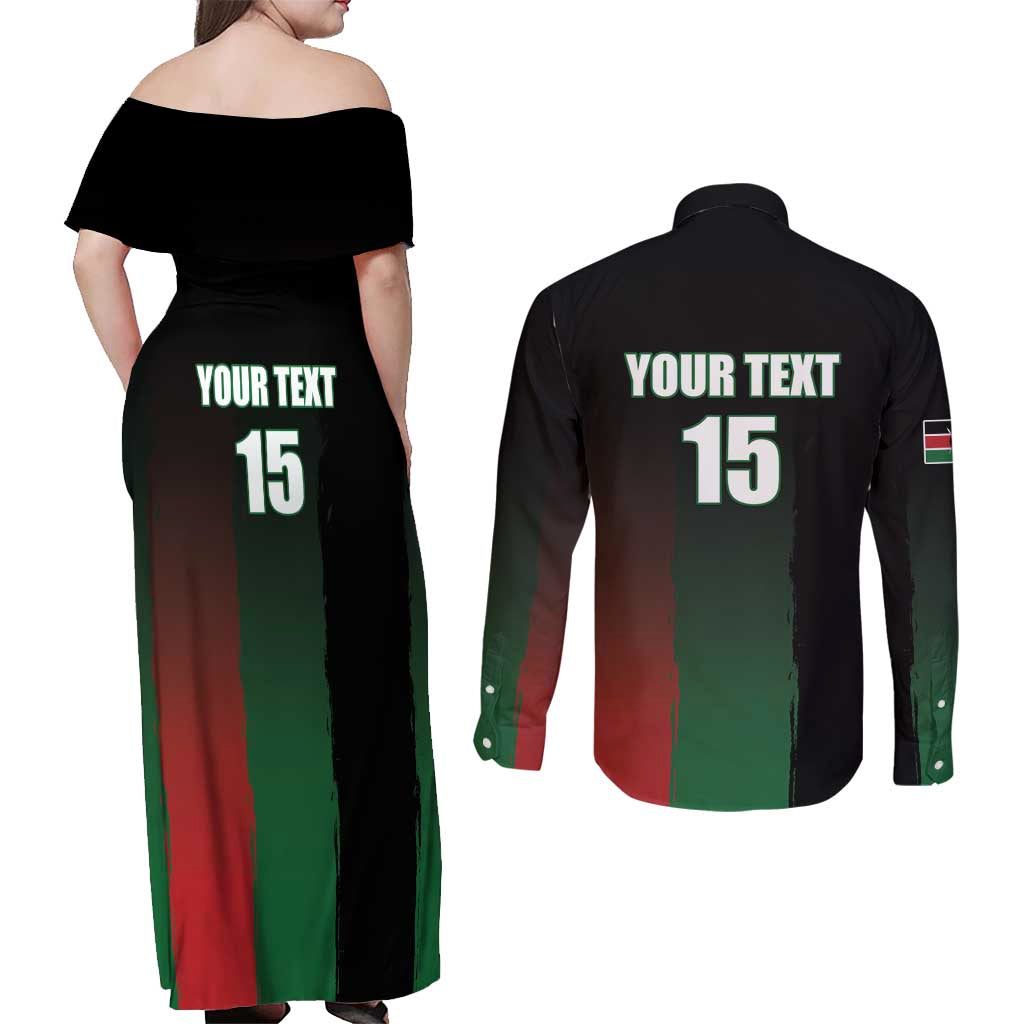 Custom Kenya Cricket Couples Matching Off Shoulder Maxi Dress and Long Sleeve Button Shirt Go Simbas Go - Wonder Print Shop