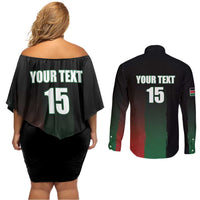 Custom Kenya Cricket Couples Matching Off Shoulder Short Dress and Long Sleeve Button Shirt Go Simbas Go - Wonder Print Shop