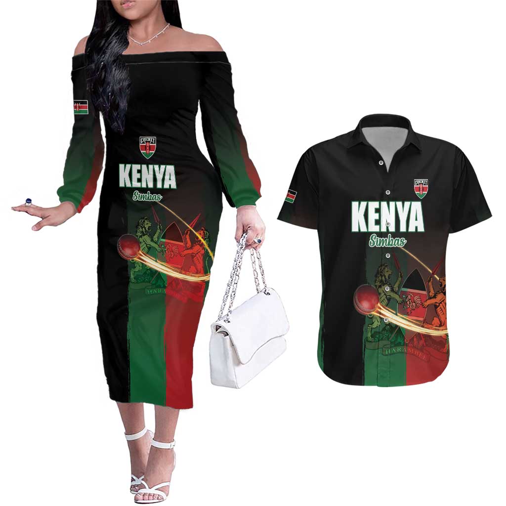 Custom Kenya Cricket Couples Matching Off The Shoulder Long Sleeve Dress and Hawaiian Shirt Go Simbas Go - Wonder Print Shop