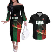 Custom Kenya Cricket Couples Matching Off The Shoulder Long Sleeve Dress and Hawaiian Shirt Go Simbas Go - Wonder Print Shop