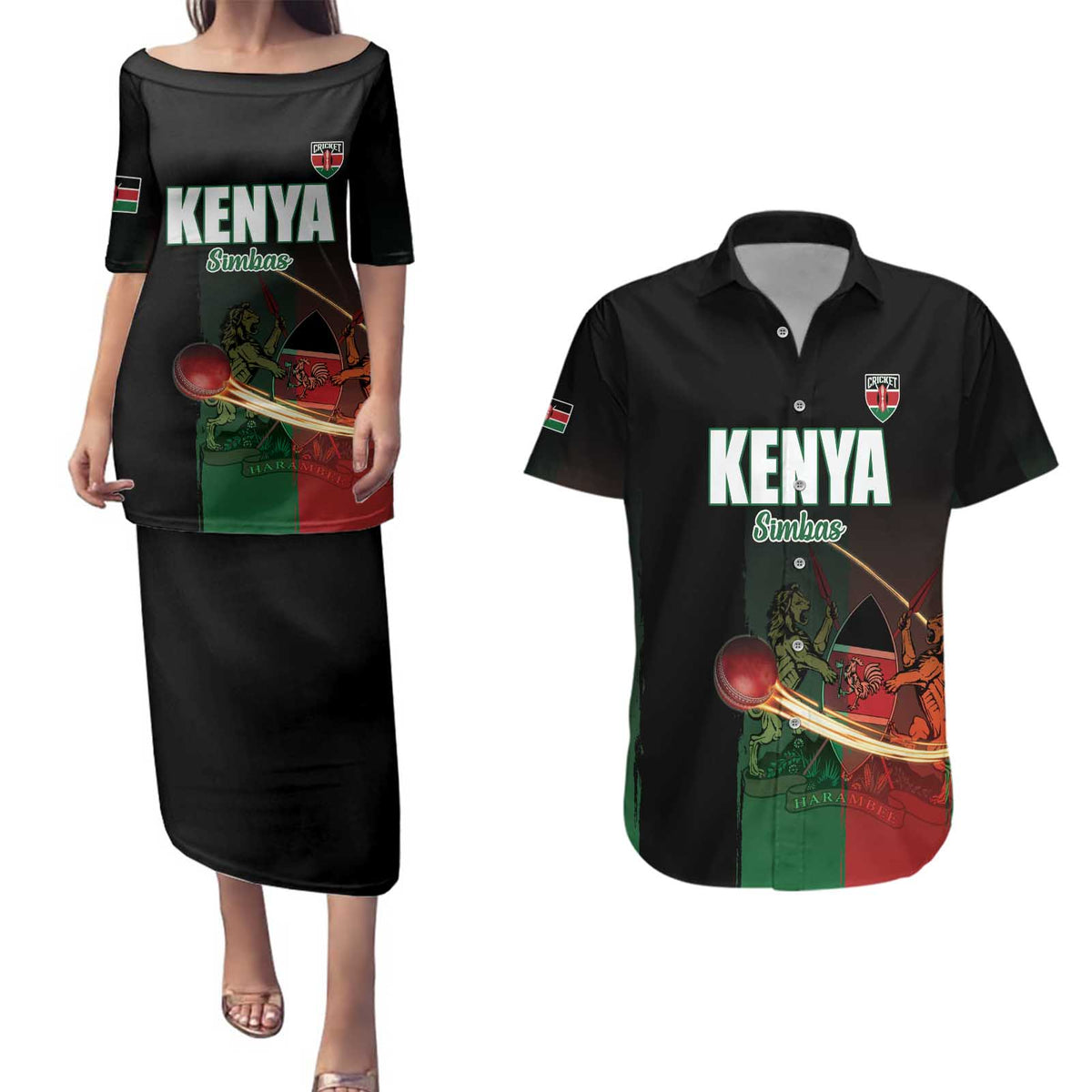 Custom Kenya Cricket Couples Matching Puletasi and Hawaiian Shirt Go Simbas Go - Wonder Print Shop