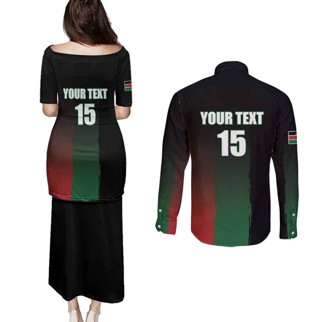 Custom Kenya Cricket Couples Matching Puletasi and Long Sleeve Button Shirt Go Simbas Go - Wonder Print Shop