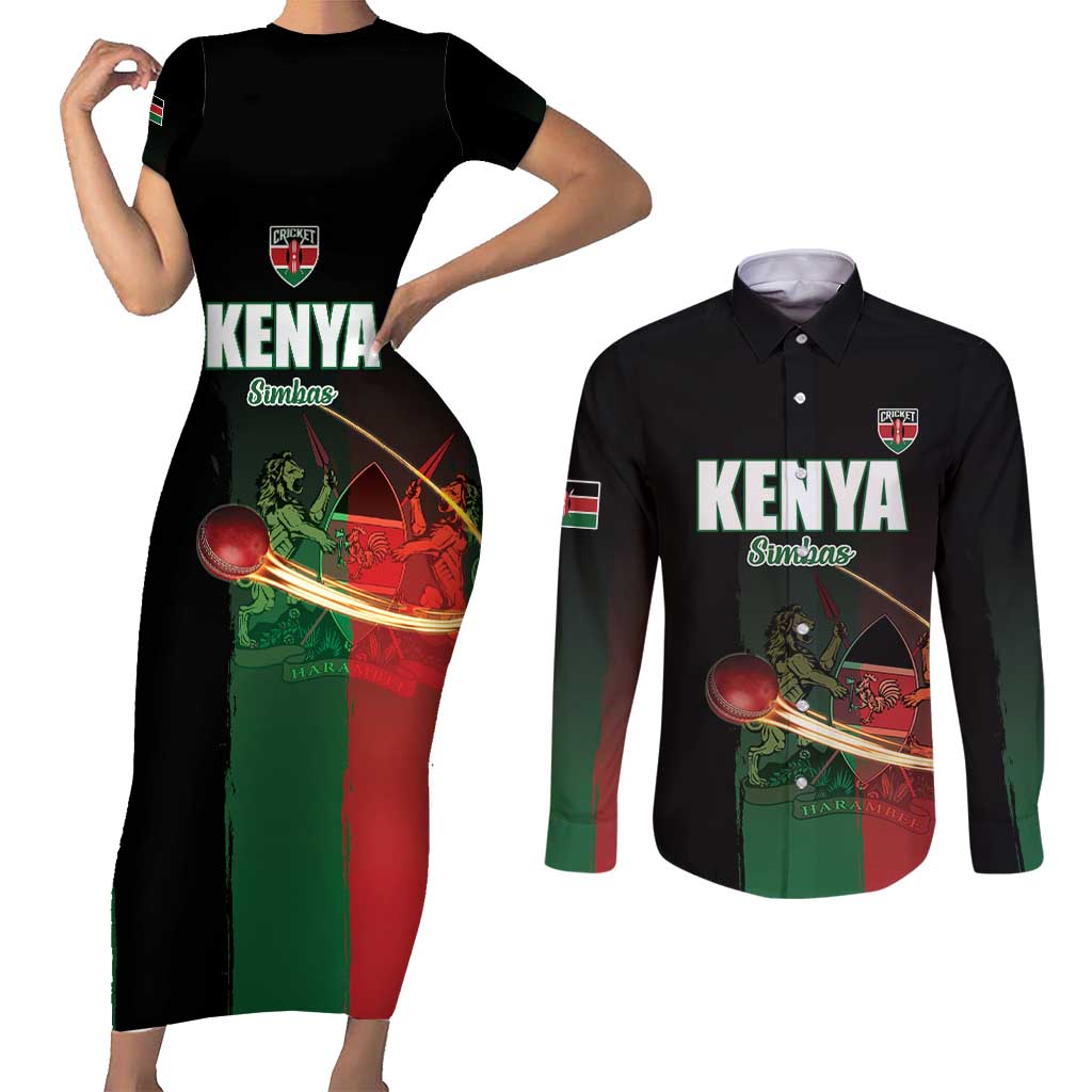 Custom Kenya Cricket Couples Matching Short Sleeve Bodycon Dress and Long Sleeve Button Shirt Go Simbas Go - Wonder Print Shop
