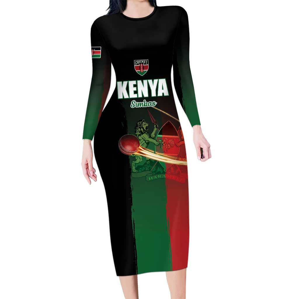 Custom Kenya Cricket Long Sleeve Bodycon Dress Go Simbas Go - Wonder Print Shop