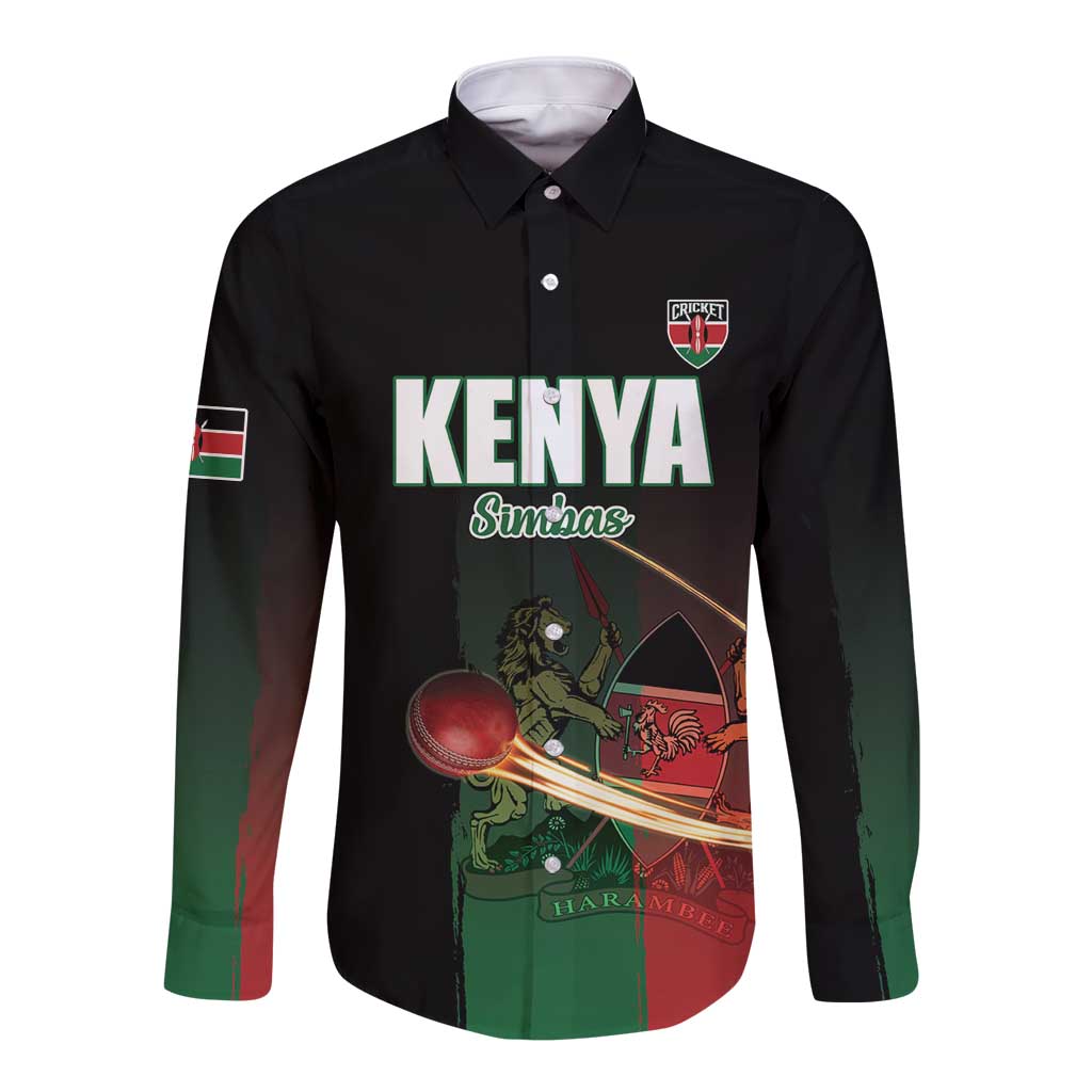 Custom Kenya Cricket Long Sleeve Button Shirt Go Simbas Go - Wonder Print Shop