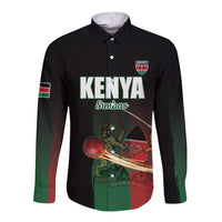Custom Kenya Cricket Long Sleeve Button Shirt Go Simbas Go - Wonder Print Shop