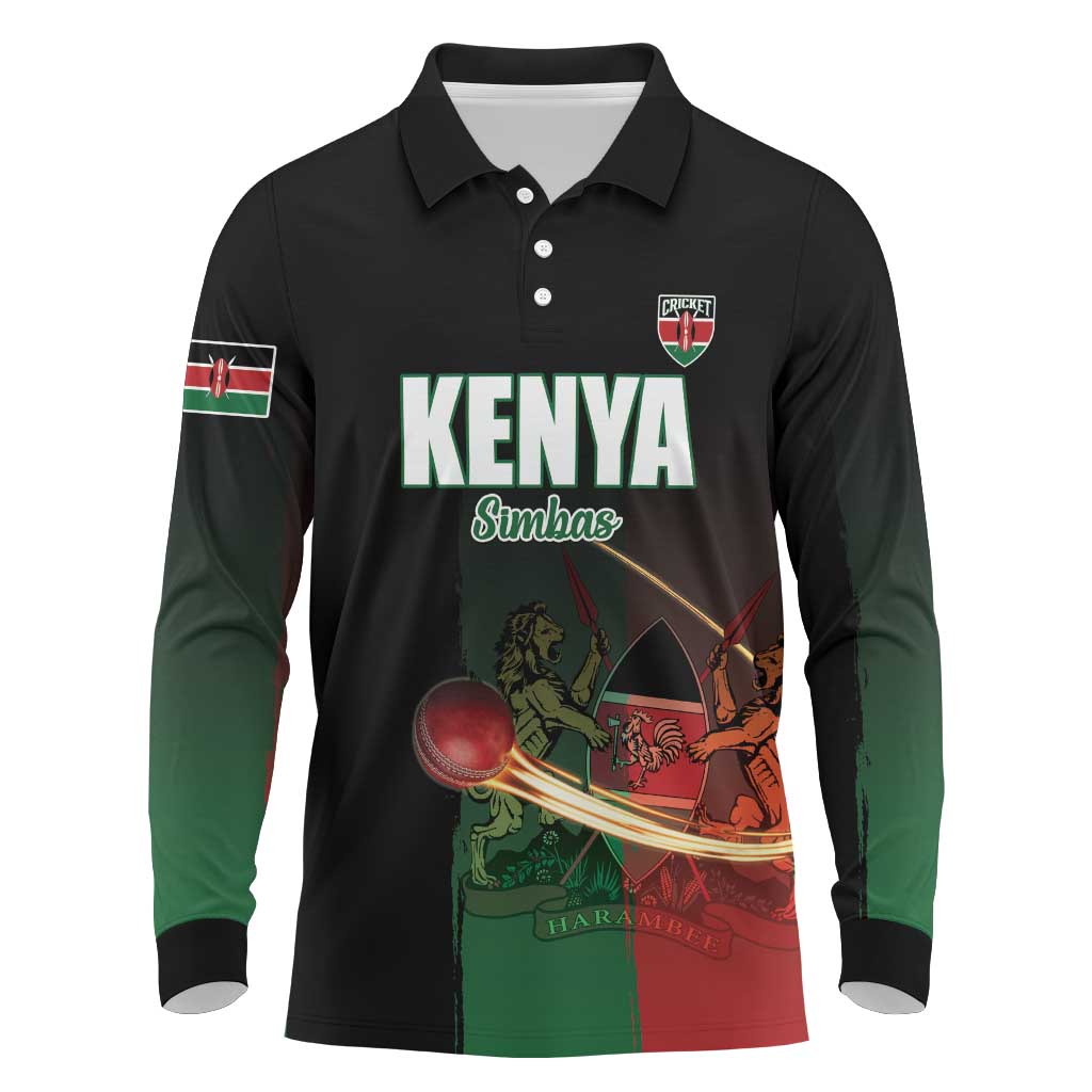 Custom Kenya Cricket Long Sleeve Polo Shirt Go Simbas Go - Wonder Print Shop