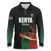 Custom Kenya Cricket Long Sleeve Polo Shirt Go Simbas Go - Wonder Print Shop