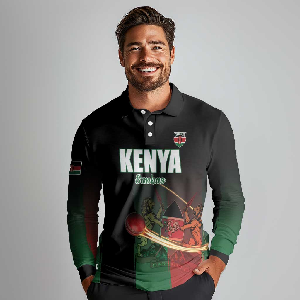 Custom Kenya Cricket Long Sleeve Polo Shirt Go Simbas Go - Wonder Print Shop