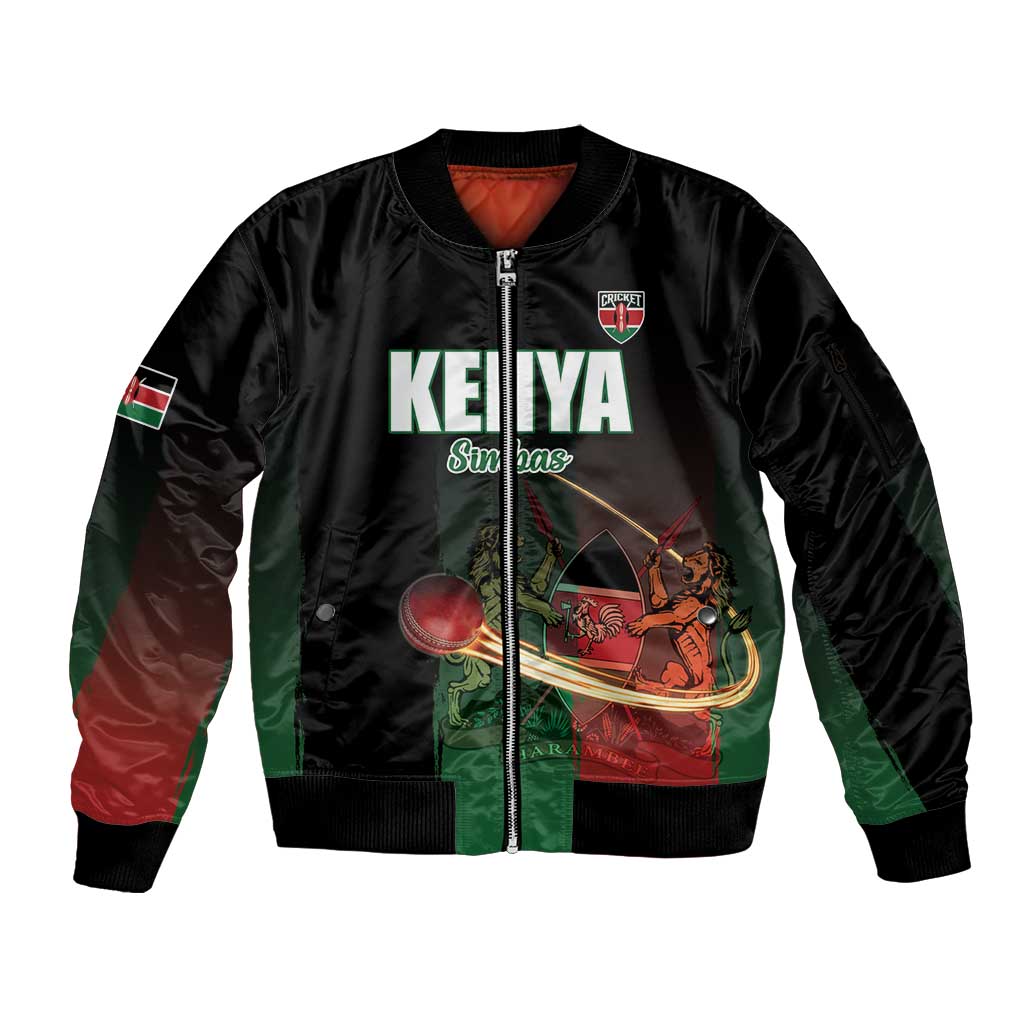 Custom Kenya Cricket Sleeve Zip Bomber Jacket Go Simbas Go - Wonder Print Shop