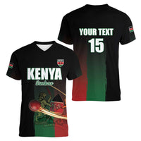 Custom Kenya Cricket Women V-Neck T-Shirt Go Simbas Go - Wonder Print Shop