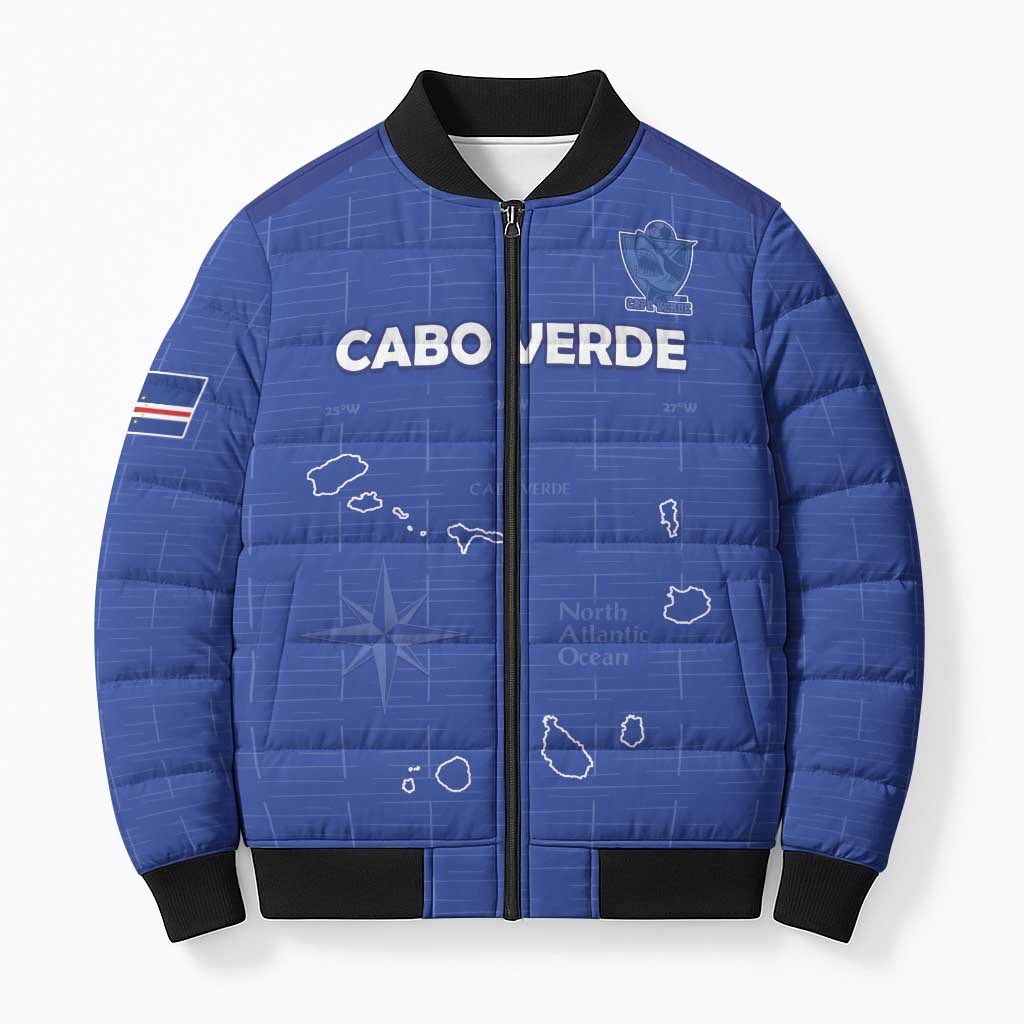 Custom Cape Verde Football Bomber Puffer Jacket Come On Tubaroes Azuis - Blue - Wonder Print Shop