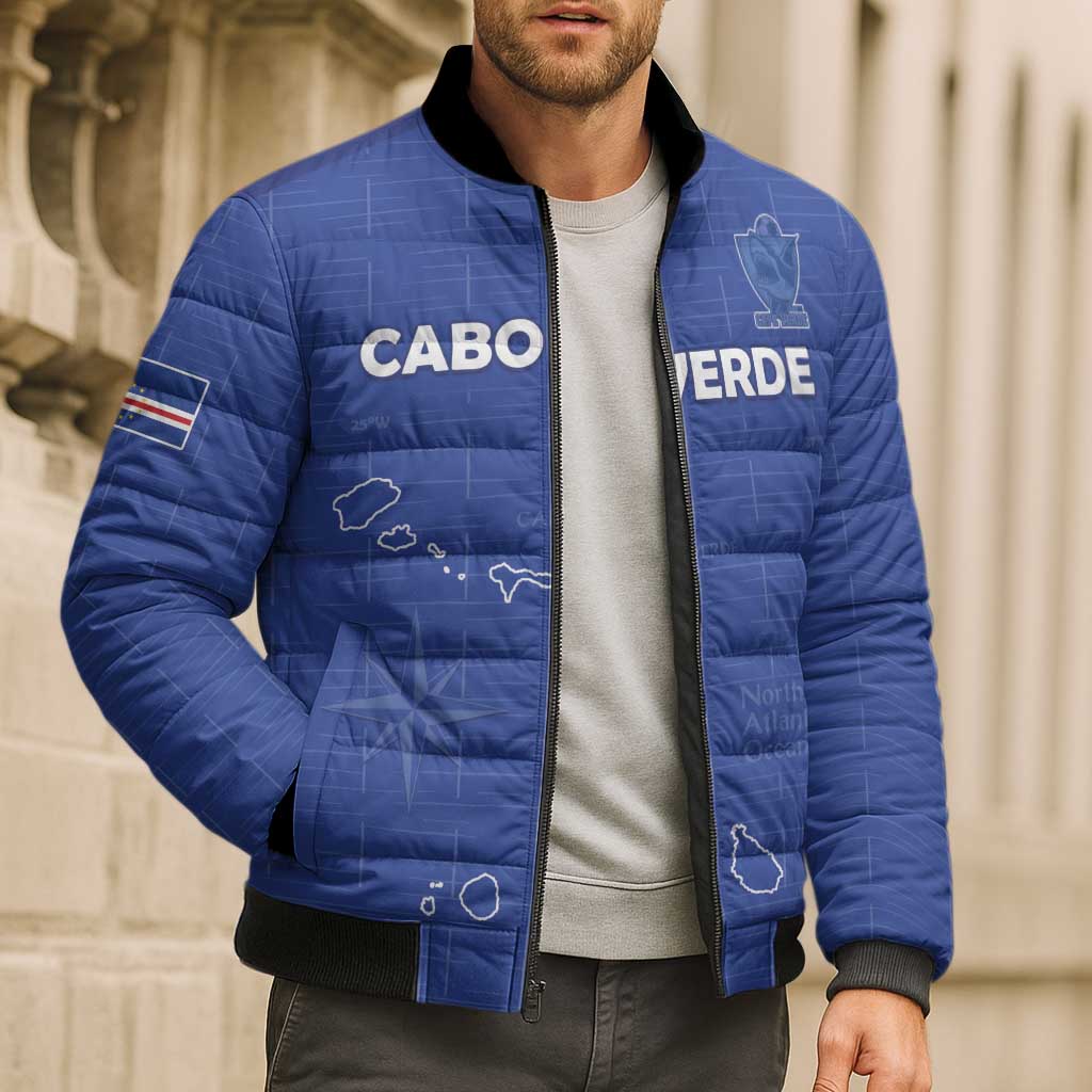 Custom Cape Verde Football Bomber Puffer Jacket Come On Tubaroes Azuis - Blue - Wonder Print Shop