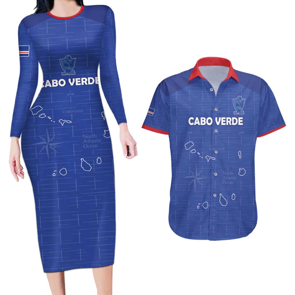 Custom Cape Verde Football Couples Matching Long Sleeve Bodycon Dress and Hawaiian Shirt Come On Tubaroes Azuis - Blue - Wonder Print Shop