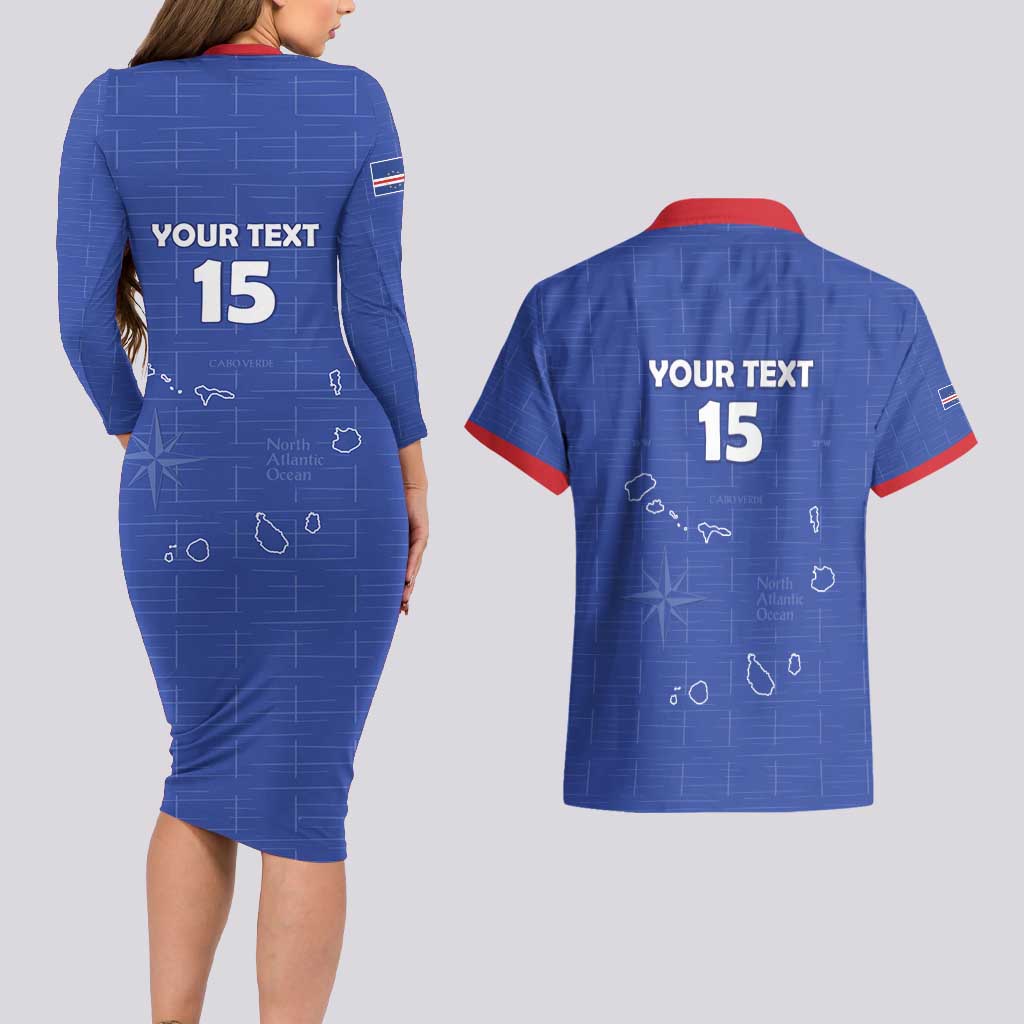 Custom Cape Verde Football Couples Matching Long Sleeve Bodycon Dress and Hawaiian Shirt Come On Tubaroes Azuis - Blue - Wonder Print Shop