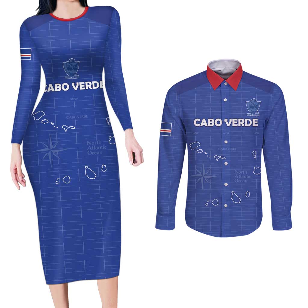 Custom Cape Verde Football Couples Matching Long Sleeve Bodycon Dress and Long Sleeve Button Shirt Come On Tubaroes Azuis - Blue - Wonder Print Shop