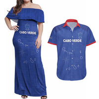 Custom Cape Verde Football Couples Matching Off Shoulder Maxi Dress and Hawaiian Shirt Come On Tubaroes Azuis - Blue - Wonder Print Shop