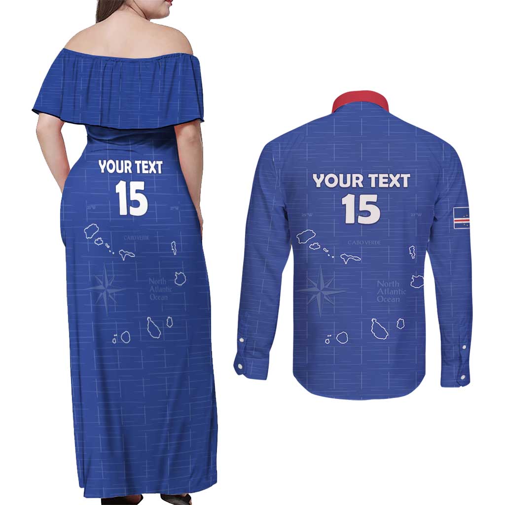Custom Cape Verde Football Couples Matching Off Shoulder Maxi Dress and Long Sleeve Button Shirt Come On Tubaroes Azuis - Blue - Wonder Print Shop