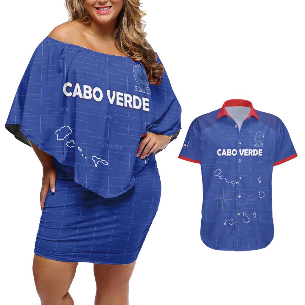 Custom Cape Verde Football Couples Matching Off Shoulder Short Dress and Hawaiian Shirt Come On Tubaroes Azuis - Blue - Wonder Print Shop