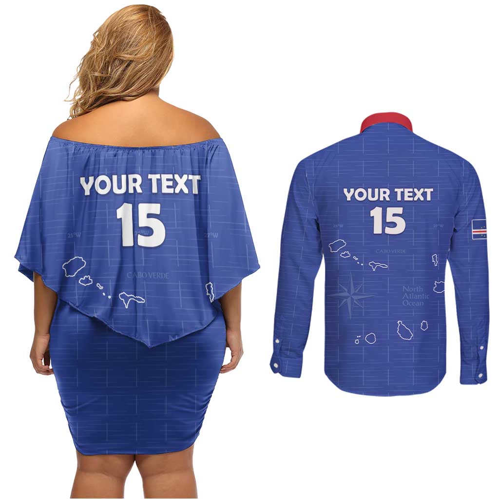 Custom Cape Verde Football Couples Matching Off Shoulder Short Dress and Long Sleeve Button Shirt Come On Tubaroes Azuis - Blue - Wonder Print Shop