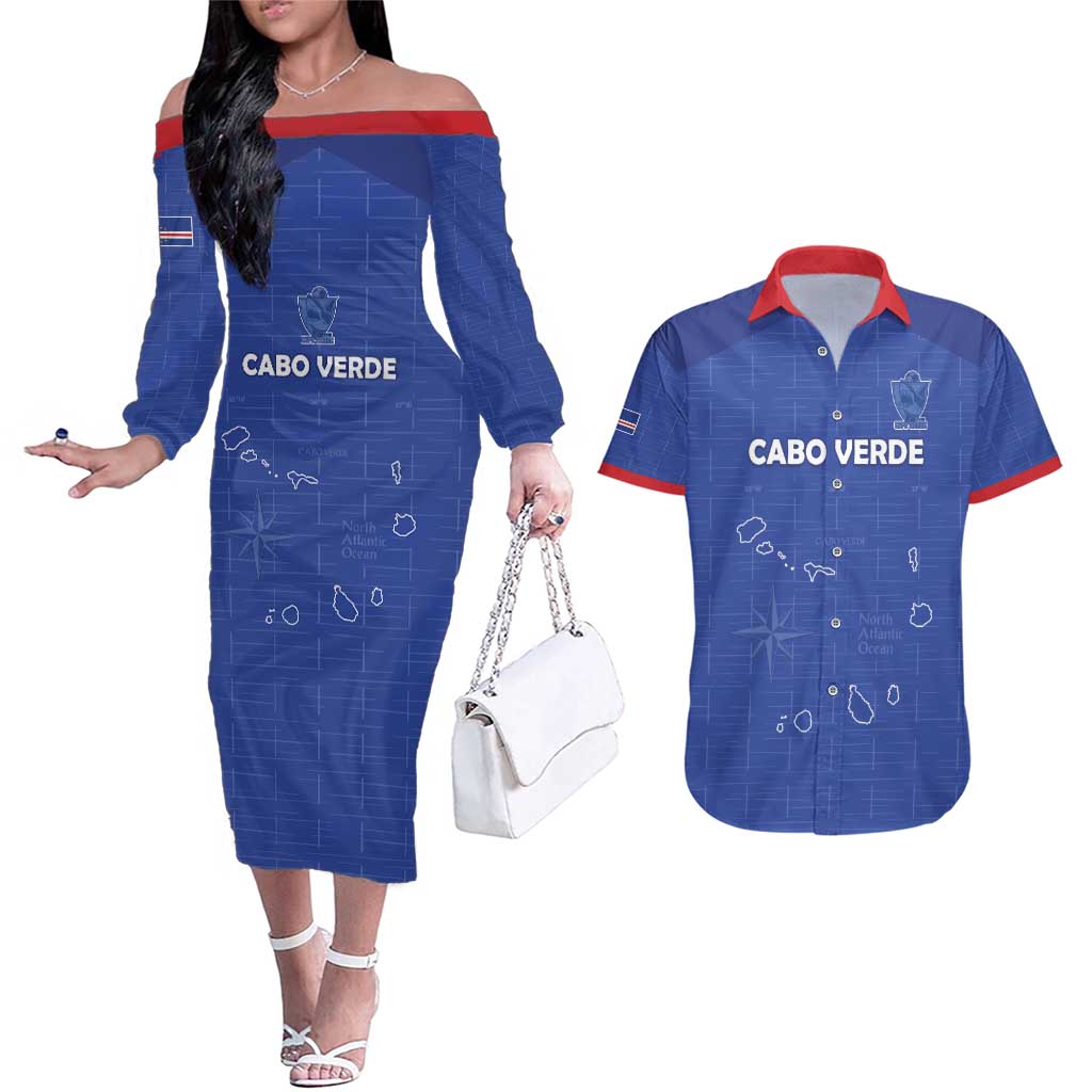 Custom Cape Verde Football Couples Matching Off The Shoulder Long Sleeve Dress and Hawaiian Shirt Come On Tubaroes Azuis - Blue - Wonder Print Shop