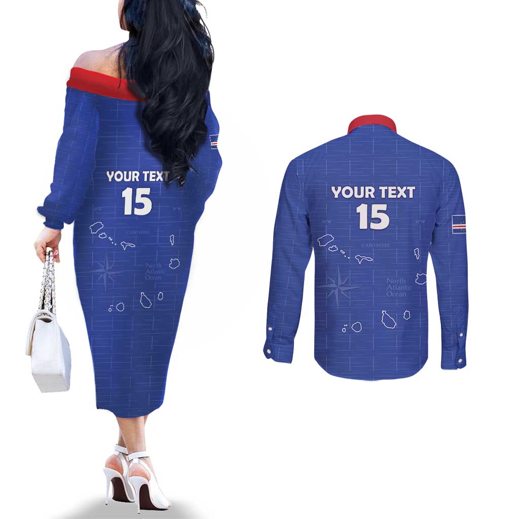 Custom Cape Verde Football Couples Matching Off The Shoulder Long Sleeve Dress and Long Sleeve Button Shirt Come On Tubaroes Azuis - Blue - Wonder Print Shop