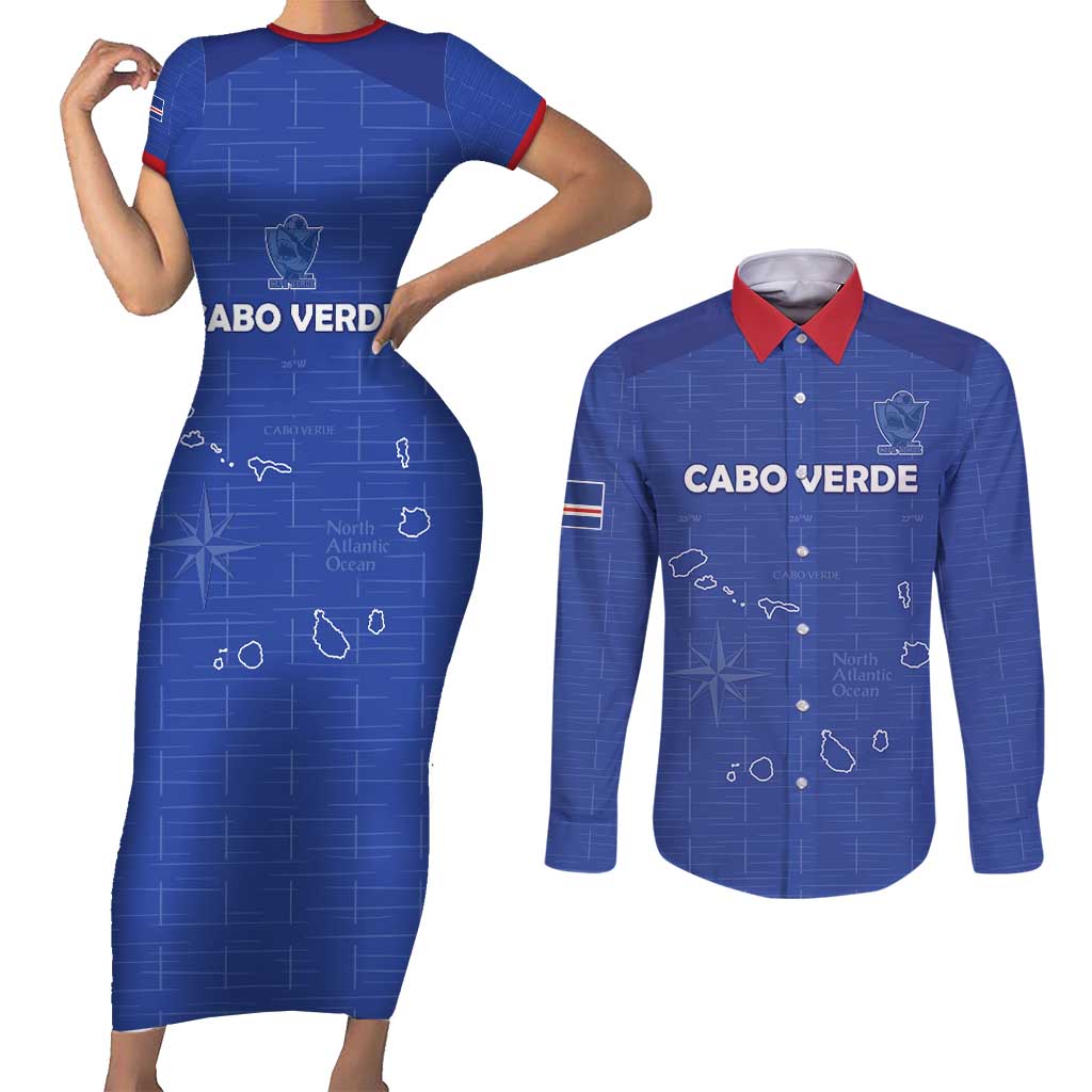 Custom Cape Verde Football Couples Matching Short Sleeve Bodycon Dress and Long Sleeve Button Shirt Come On Tubaroes Azuis - Blue - Wonder Print Shop