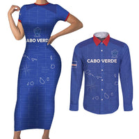 Custom Cape Verde Football Couples Matching Short Sleeve Bodycon Dress and Long Sleeve Button Shirt Come On Tubaroes Azuis - Blue - Wonder Print Shop