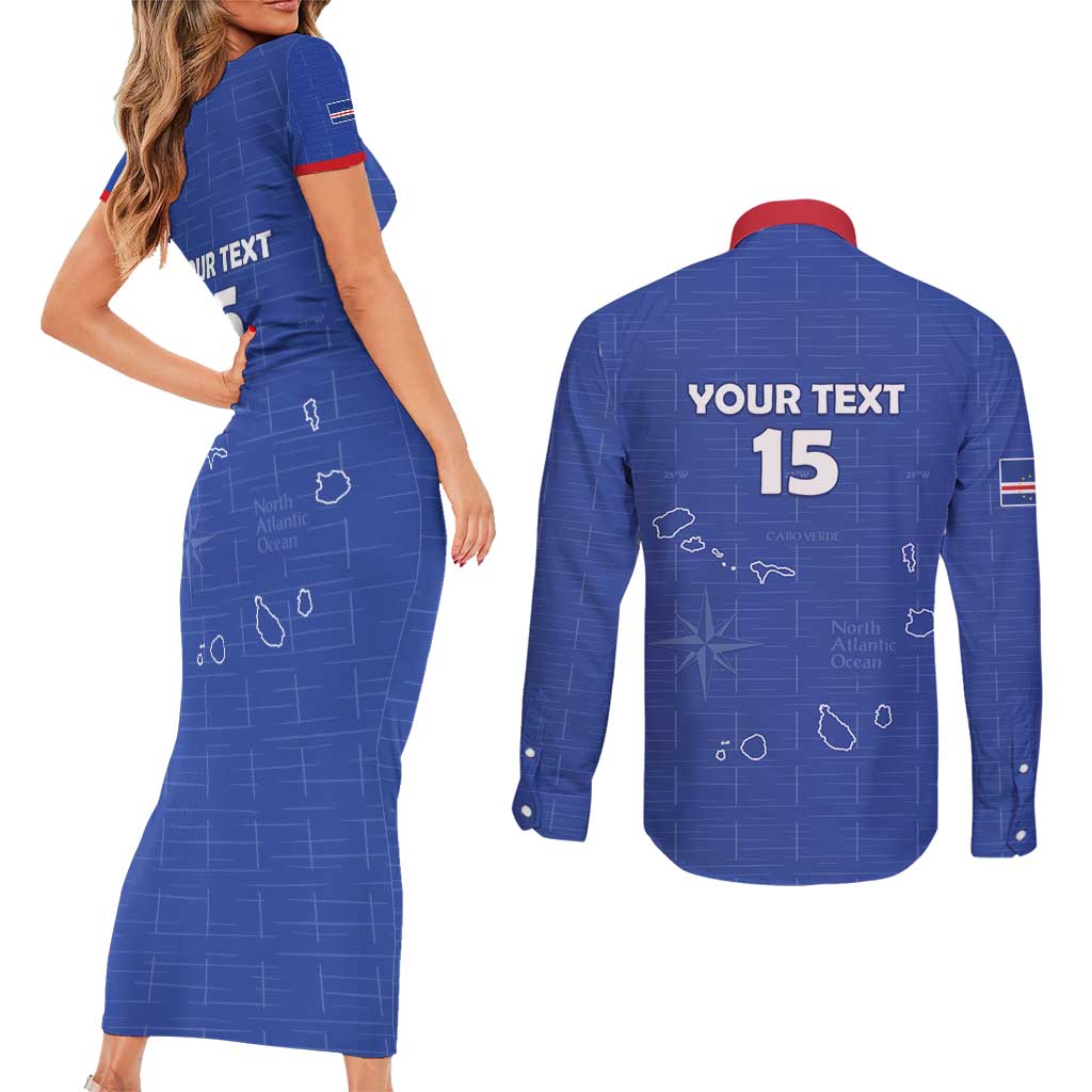 Custom Cape Verde Football Couples Matching Short Sleeve Bodycon Dress and Long Sleeve Button Shirt Come On Tubaroes Azuis - Blue - Wonder Print Shop