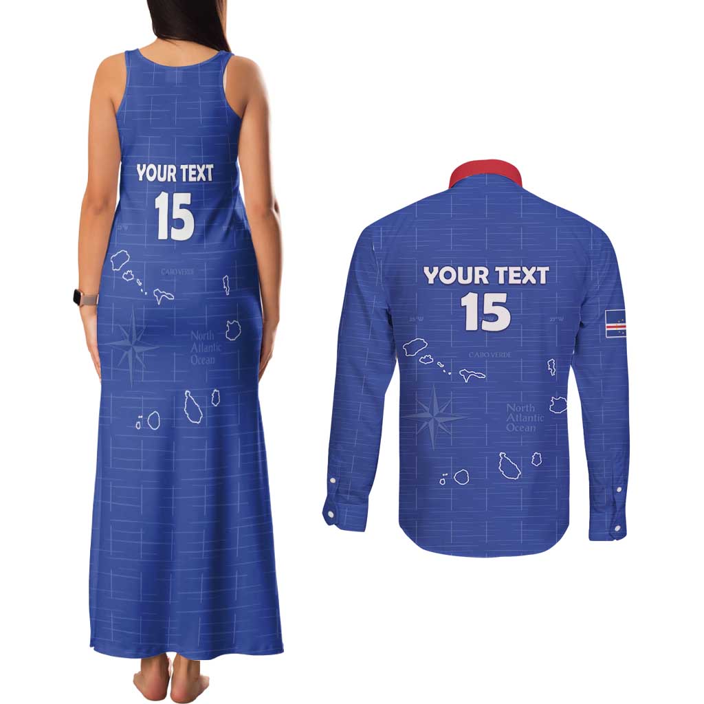 Custom Cape Verde Football Couples Matching Tank Maxi Dress and Long Sleeve Button Shirt Come On Tubaroes Azuis - Blue - Wonder Print Shop