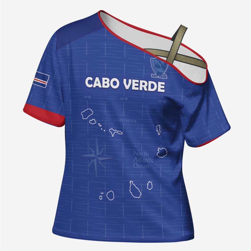 Custom Cape Verde Football Cross Shoulder Shirt Come On Tubaroes Azuis - Blue - Wonder Print Shop