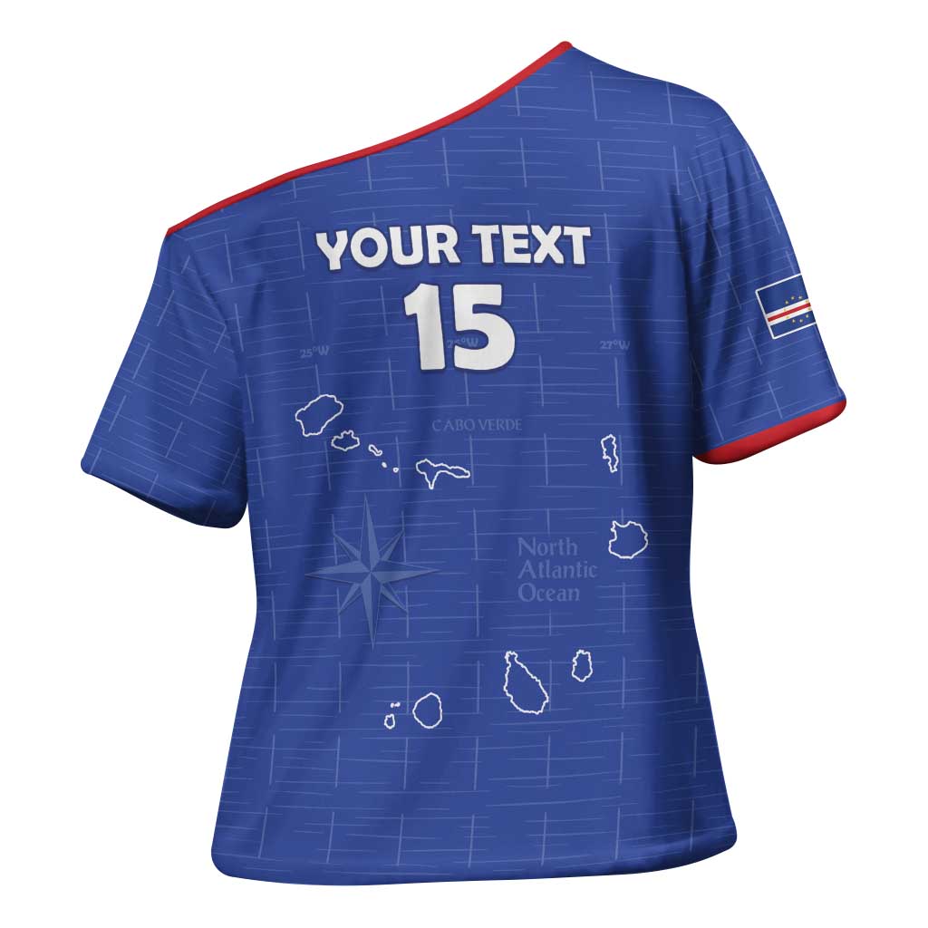 Custom Cape Verde Football Cross Shoulder Shirt Come On Tubaroes Azuis - Blue - Wonder Print Shop