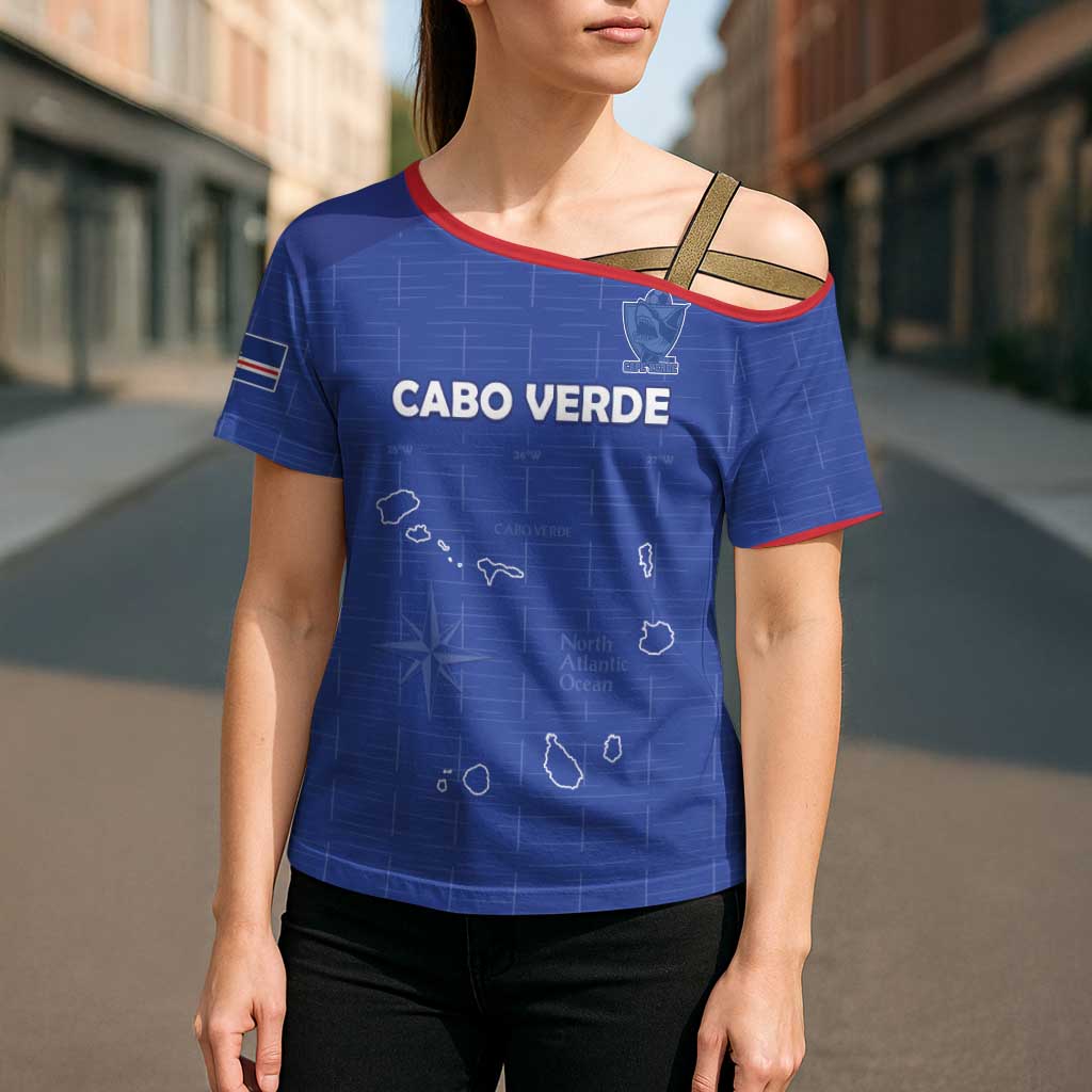 Custom Cape Verde Football Cross Shoulder Shirt Come On Tubaroes Azuis - Blue - Wonder Print Shop