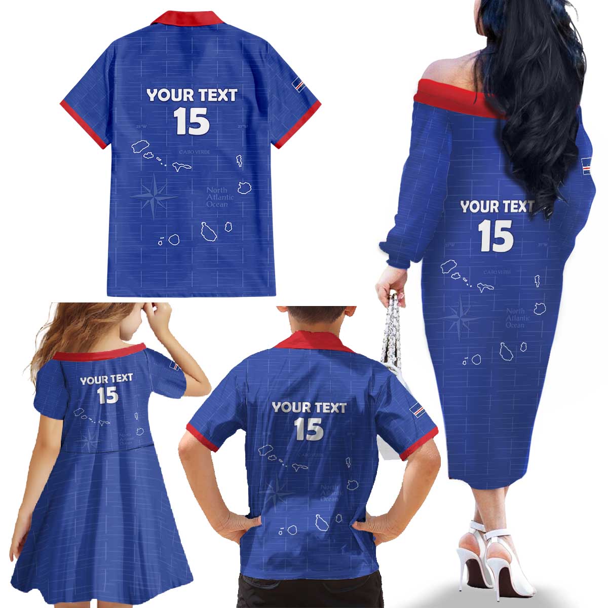 Custom Cape Verde Football Family Matching Off The Shoulder Long Sleeve Dress and Hawaiian Shirt Come On Tubaroes Azuis - Blue - Wonder Print Shop