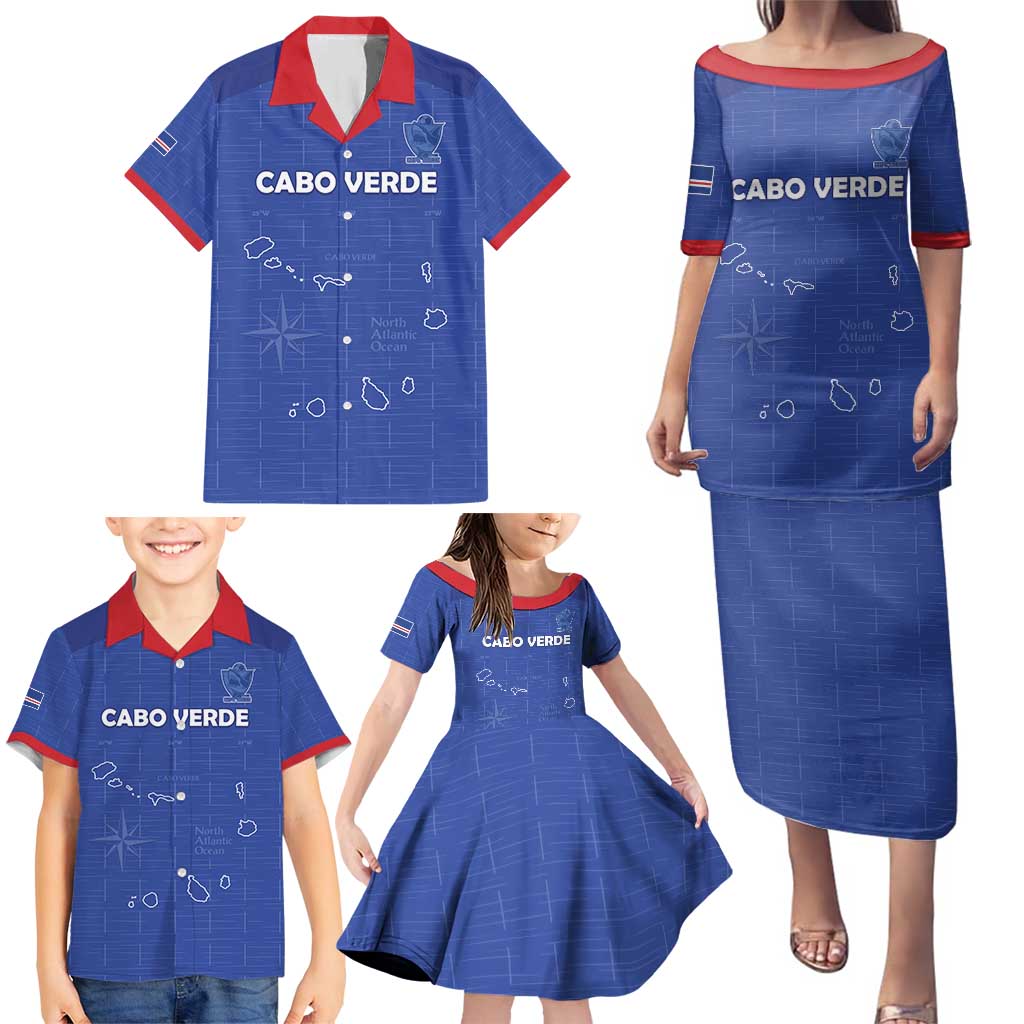 Custom Cape Verde Football Family Matching Puletasi and Hawaiian Shirt Come On Tubaroes Azuis - Blue - Wonder Print Shop