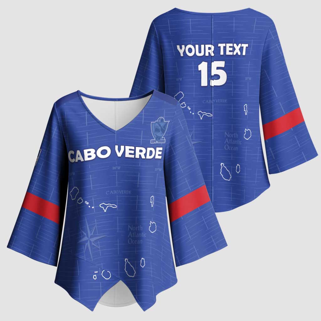 Custom Cape Verde Football Kimono Sleeve Blouse Come On Tubaroes Azuis - Blue - Wonder Print Shop