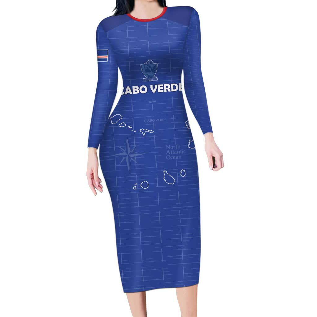 Custom Cape Verde Football Long Sleeve Bodycon Dress Come On Tubaroes Azuis - Blue - Wonder Print Shop